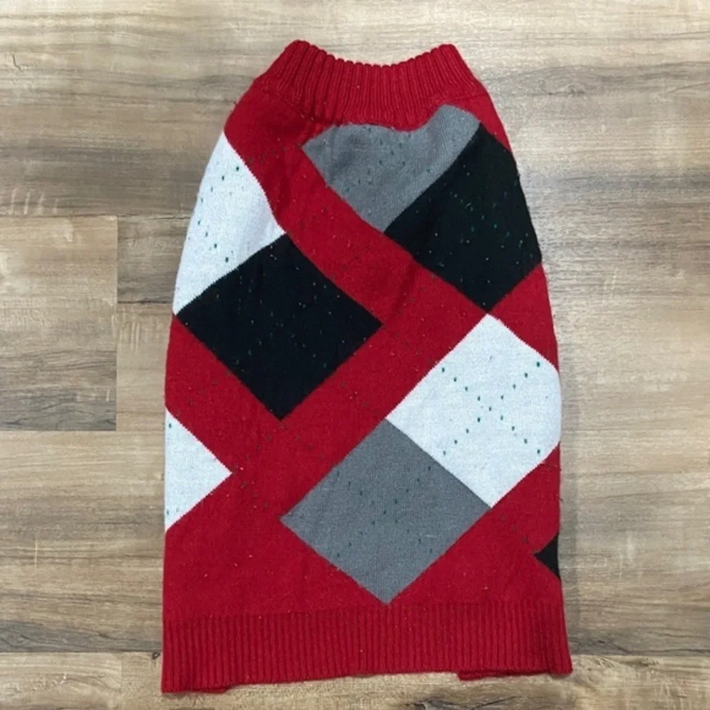 Argyle Dog Sweater - Red, Black, Gray